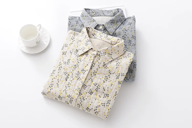 KYQIAO Руба женская blusas mujer de moda японский стиль свежего размера плюс серая бежевая хлопковая рубашка с принтом топы