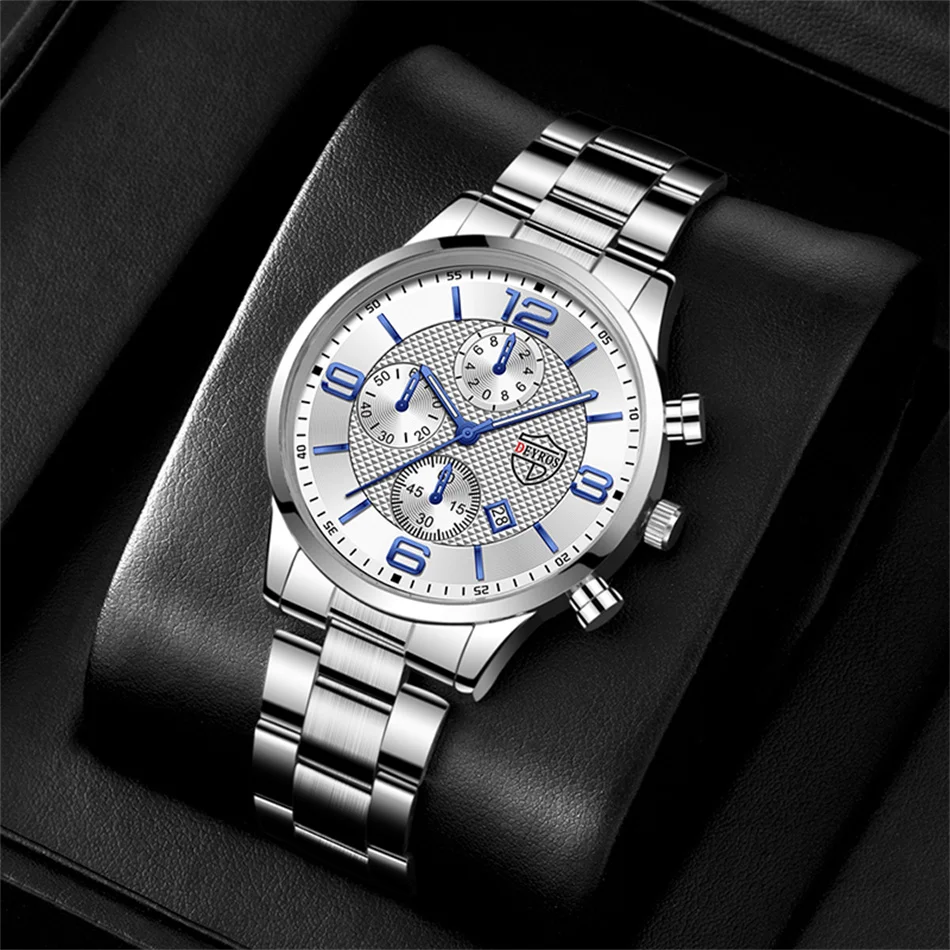 Fashion Men's Sports Watches Stainless Steel Analog Quartz Wristwatch Male Business Luminous Clock Luxury Casual Silver Bracelet