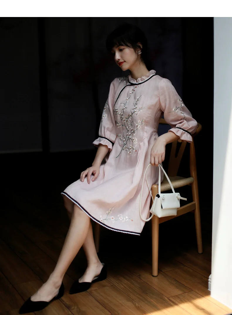 ROJAY, новинка, китайский стиль, женское платье Cheongsam, современное платье, винтажное, с вышивкой, молодое, милое платье
