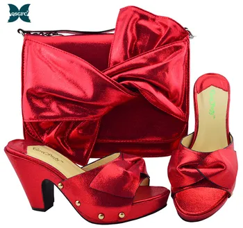 

Red Color Italian design Shoes with Matching Clutch Set Decorated with Rhinestone Shoes Woman High Heel Nigerian Women Wedding