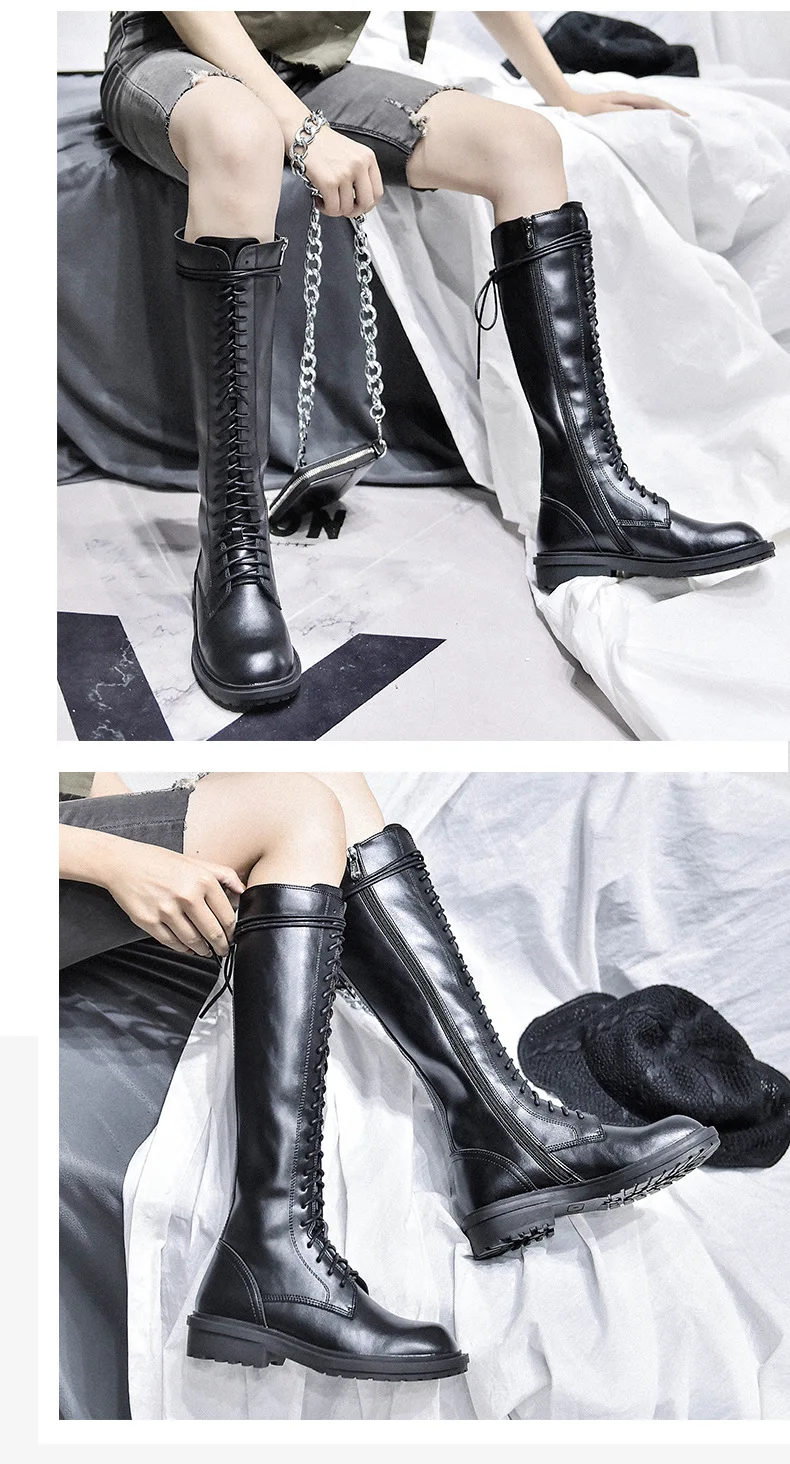 winter new high boots women's fashion simple solid color retro style square heel comfortable casual knight boots