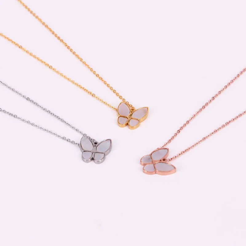 Ожерелье YUN RUO из розового золота с натуральной ракушкой и бабочкой женское