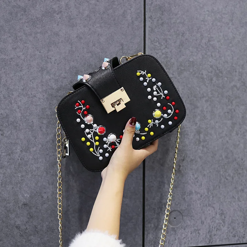 

2019 New Style Fashion Retro Simple Contrast Color Square Sling Bag Chain Cool Versatile Shoulder Cross-body WOMEN'S Bag