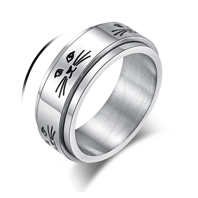 ring womens wedding cat jewelry simple cute Rotatable stainless steel steampunk in gifts for woman accesories wholesal | Украшения и