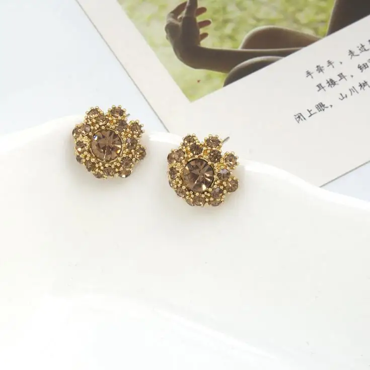 Stud Earrings Бренд Grace Jun круглый форма золотой цвет геометрический серьги с бриллиантами и пирсинг серьги для женщин роскошный кулон зажим для ушей - Окраска металла: Stud Earrings