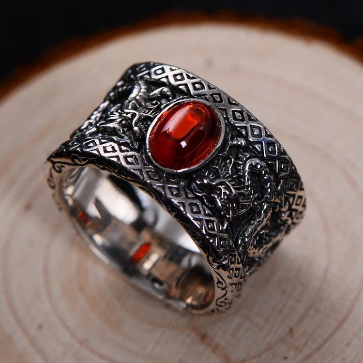 Реальные яшма Нефрит кольца с изменяемыми размерами рубиновое кольцо дракона 925 Серебряное кольцо женские и мужские кольца ювелирные изделия кольцо с бриллиантом
