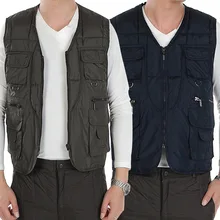 Осень и зима одежда стиль Для мужчин с v-образным вырезом стеганый жилет для женщин среднего возраста Для мужчин с несколькими карманами хлопковое пальто жилет дедушка