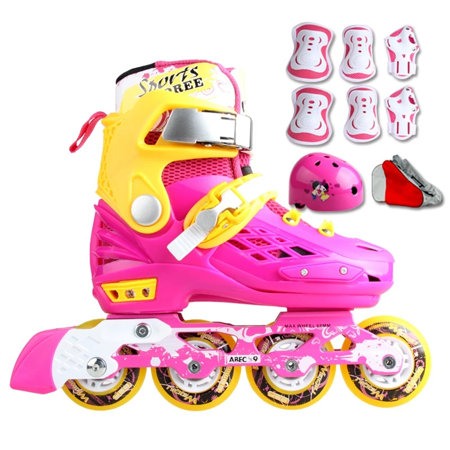 Набор для детей, мигающий роликовый каток, детская обувь для катания на коньках, шлем на колени запястье, защитное снаряжение для подростков, регулируемый размер, 4 колеса