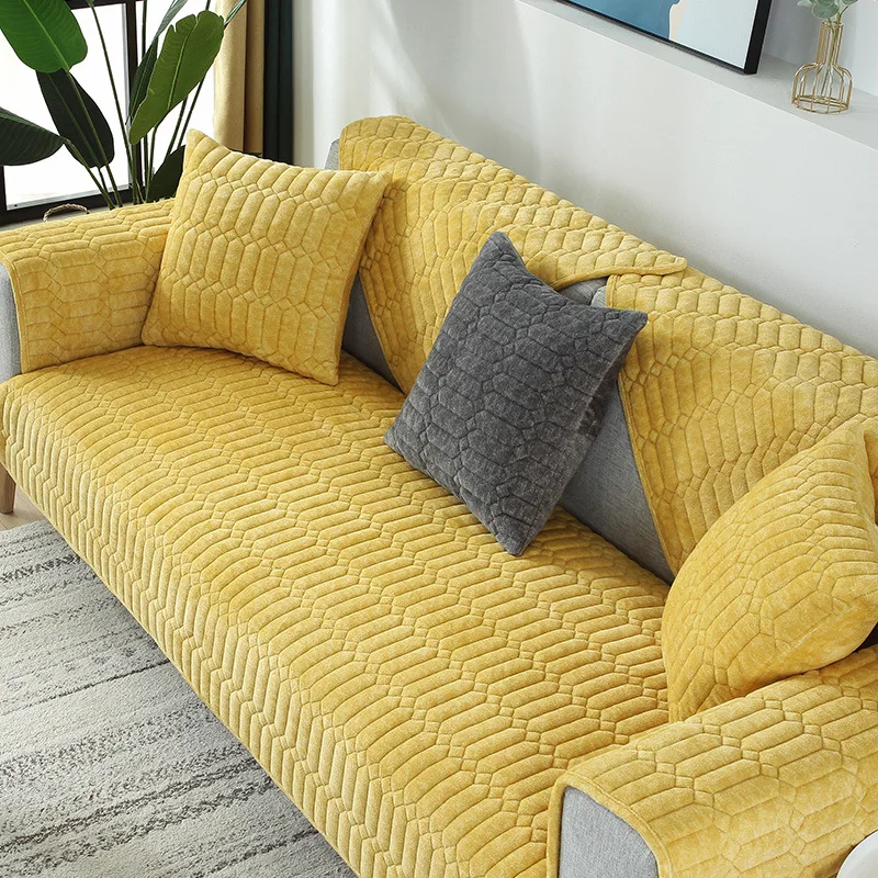 

Plush Thicken Sofa Towel Cushion Lattice Stripe Sofa Cover Four Seasons General Sofa Covers Contracted Antiskid Sofa Bed Cover