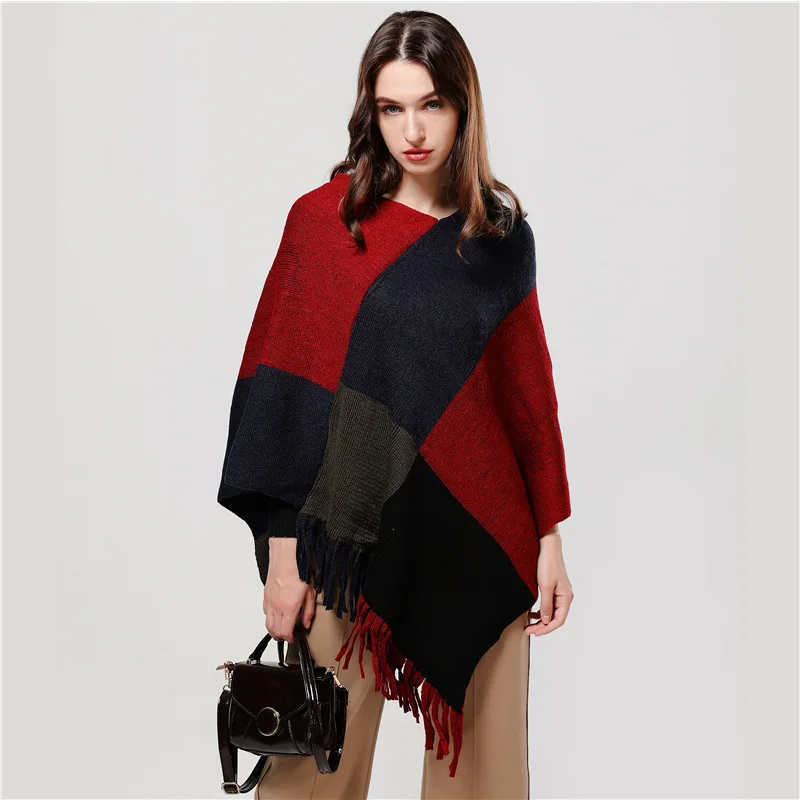 Fashion Winter Scarf for Women Wool Knitted Feel Poncho Capes Scarves Soft Warm Shawl Lady Cashmere Warps Stole