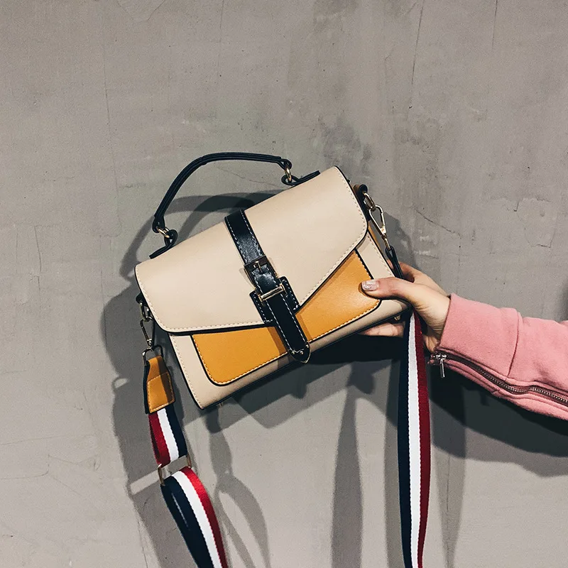 

2019 Korean-style New Style WOMEN'S Bag CHIC Contrast Color Square Sling Bag Large Capacity Shoulder Bag Fashion Handbag Casual