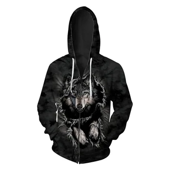 

Wolf printed men's cardigan hooded men's clothing fashion zipper men's clothing in Europe and the United States Sweatshirts