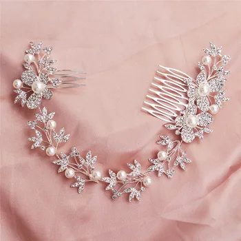 

OKILY Classical Bride Head Jewel Butterfly Hair Comb Silver Color Pearl Crystal Wedding Haircombs for Women Accessories