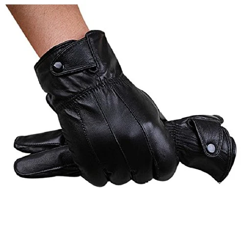 Мужские зимние кожаные однокнопочные перчатки для вождения