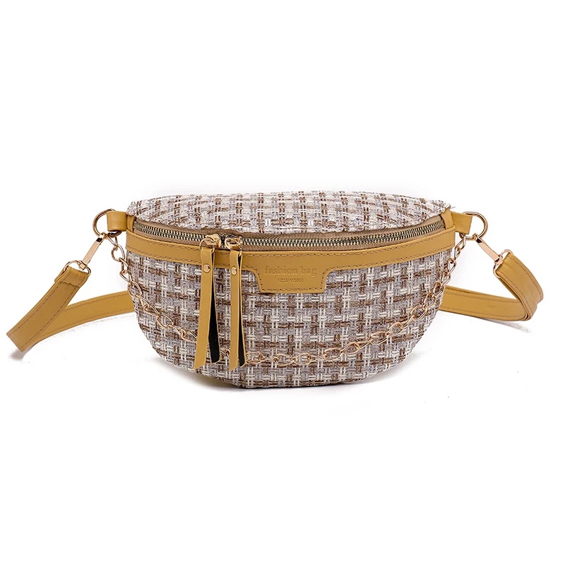 Yellow waist bag Женская поясная сумка модная поясная сумка Хип посылка цепочка соломенного цвета нагрудные сумки через плечо сумки для женщин PU поясная сумка - Цвет: Yellow waist bag