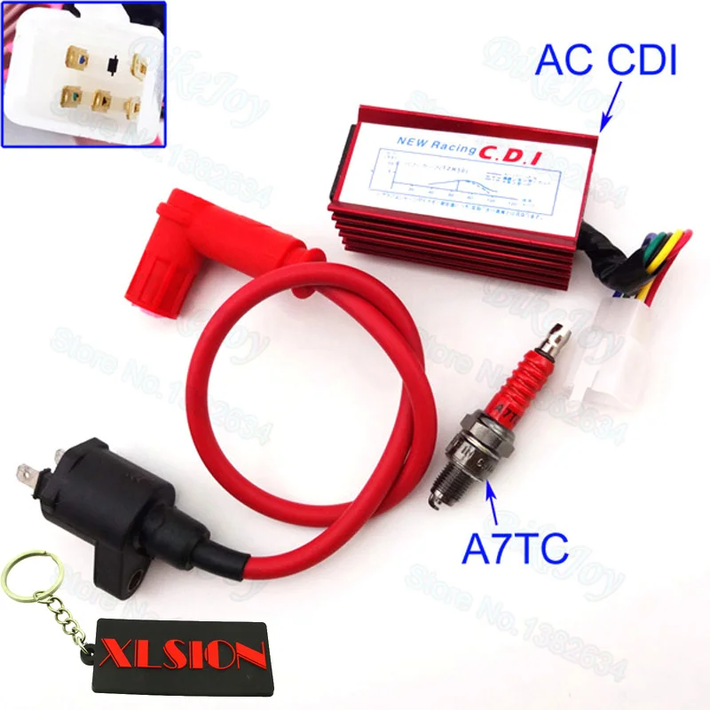 Гоночная катушка зажигания и 5 контактная Свеча AC CDI A7TC для 50 70 90cc 110cc 125cc 140cc 150cc 160cc