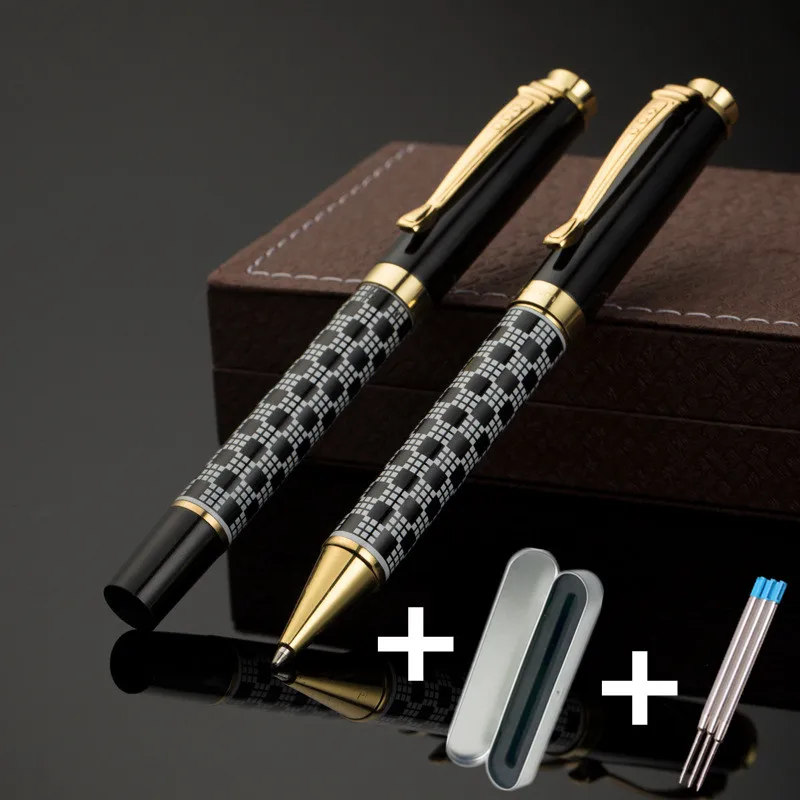 

1 Metallic Ballpoint Pen 3 Refills Gift Box luxury Golden Lattice Gentlemen European Fashion Name Sign Gel Pen Office Stationery