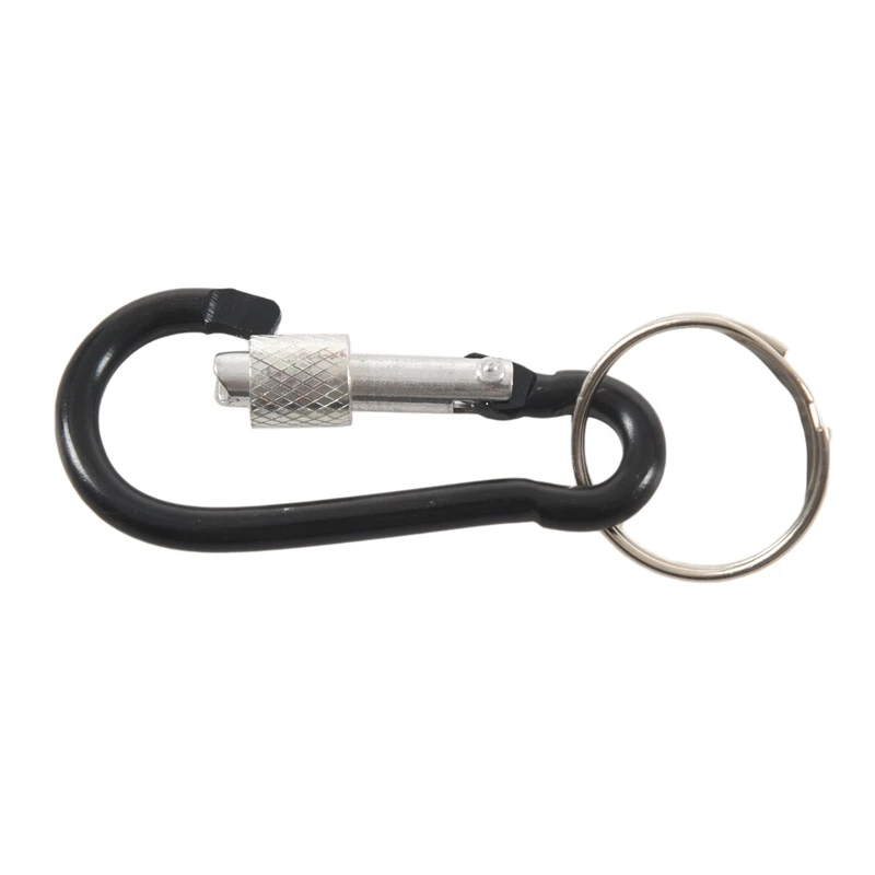 

6 cm Long Black Aluminum Alloy Screw Locking Split Ring Keyring Carabiner Hook