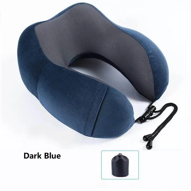 Dark blue U-образная Шейная портативная подушка для путешествий с эффектом памяти, хлопок, медлетлетный самолет, самолет, сон в путешествиях, Шейная подушка для шеи - Цвет: Dark blue