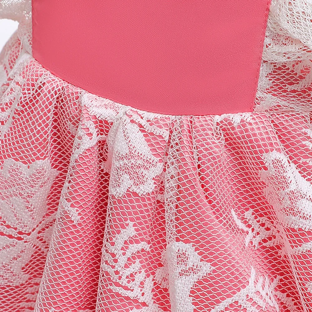 Одежда для маленьких девочек; Vestido; кружевное многослойное платье с оборками для девочек; платье-пачка для свадебной вечеринки; летние платья принцессы с открытой спиной для маленьких детей