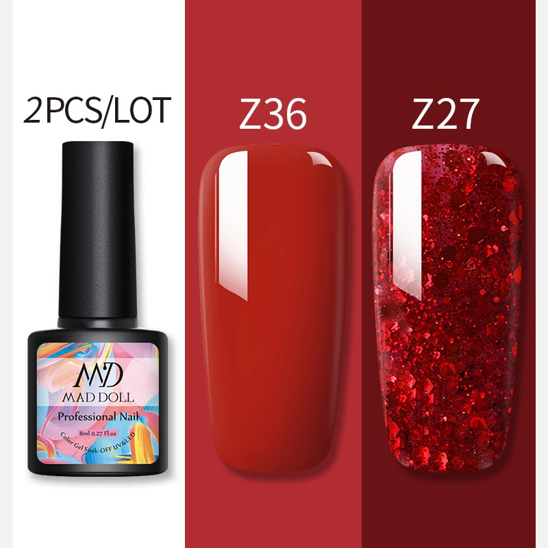 2pcs Glitter UV Gel Nail Polish Set Holographic Sequins Soak Off UV Led Nail Gel Varnish Semi Permanent Shinny Nail Lacquer Gel