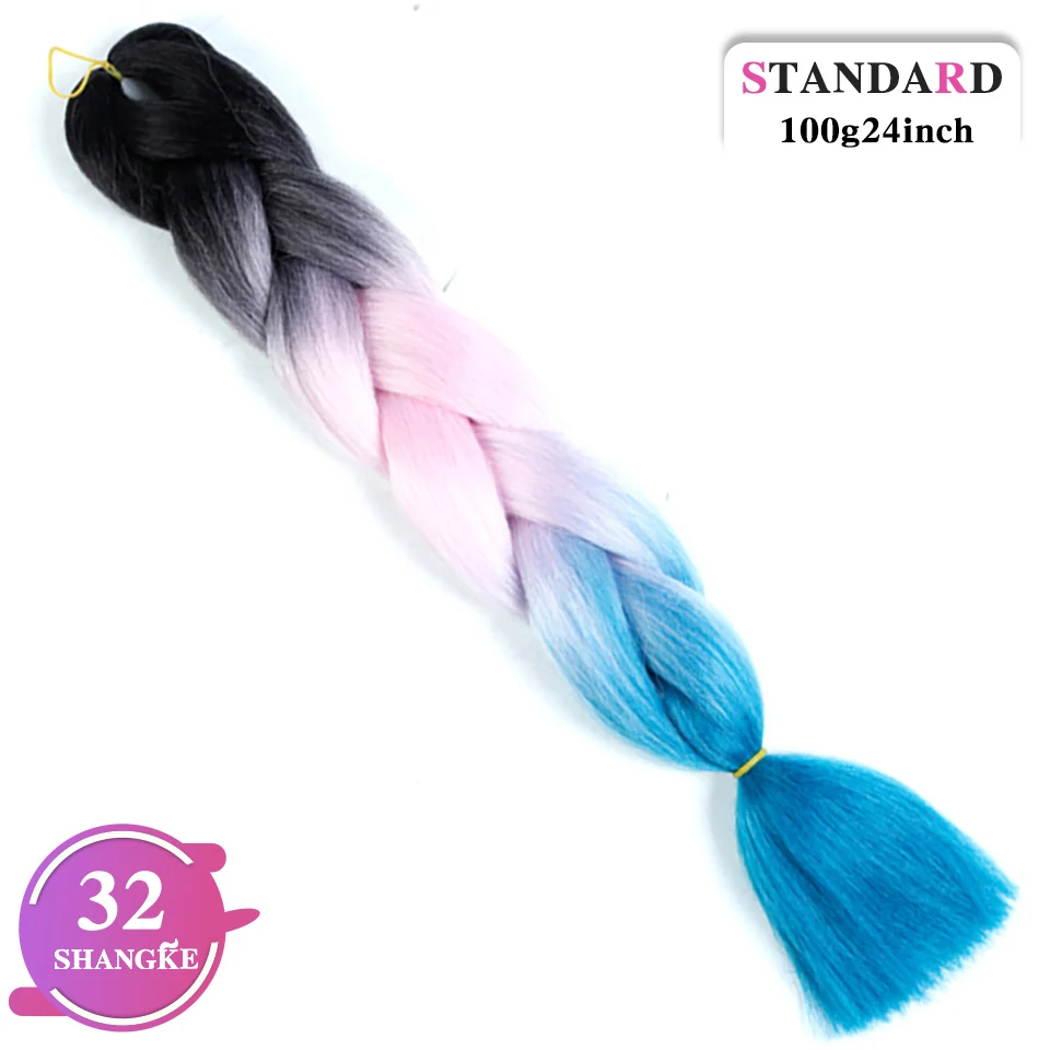 Buqi длинные Омбре женские аксессуары для волос синтетические плетеные волосы крючком блонд розовый синий серый Джамбо косы - Цвет: M#Синий