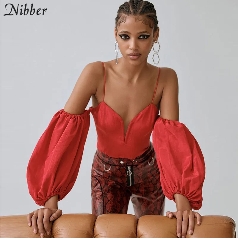 NIBBER сексуальные женские топы с v-образным вырезом и открытыми плечами, женские топы, модные трендовые новогодние вечерние топы, весна-лето, стиль - Цвет: Красный