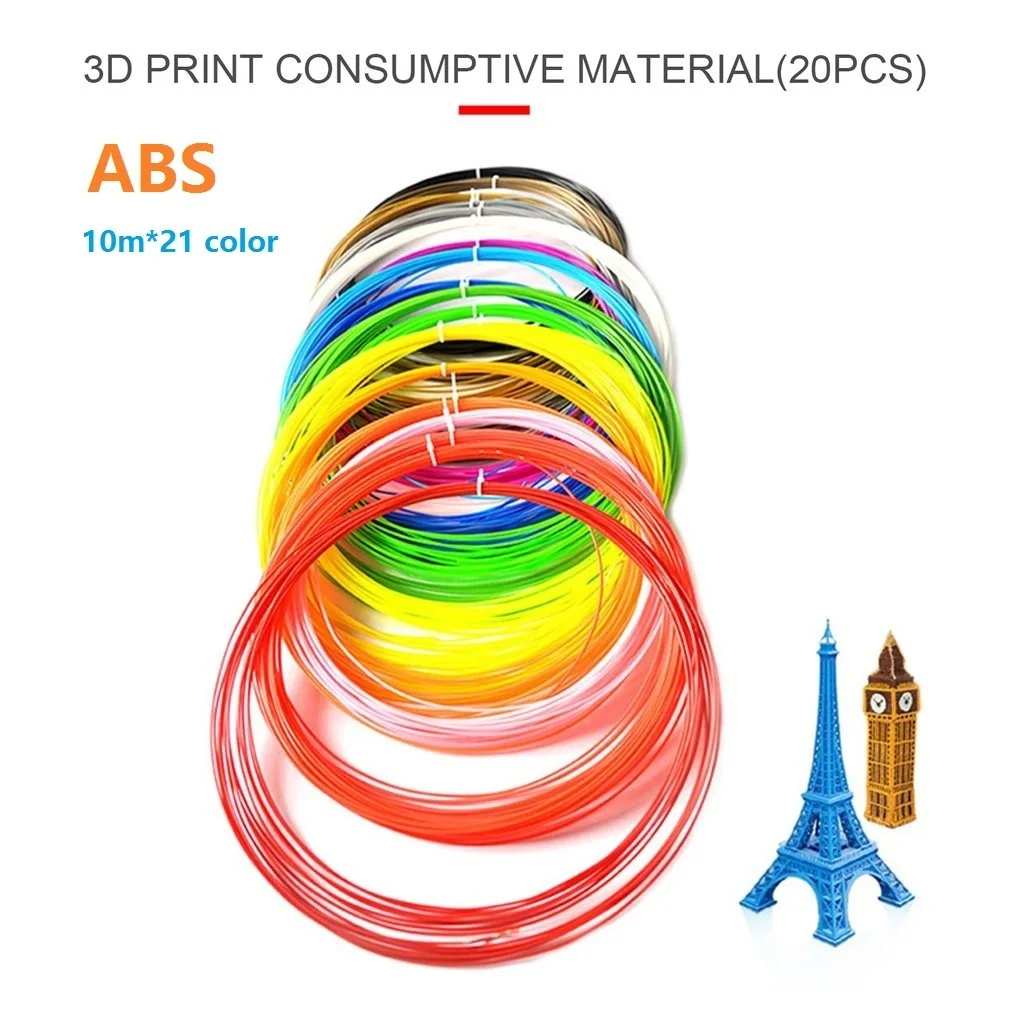 

20 10 Color/set 3D Printer Pen Filament PLA/ABS/PCL 1.75mm 5/10m Plastic Rubber Printing Material for 3 D Printing Pen Drawing