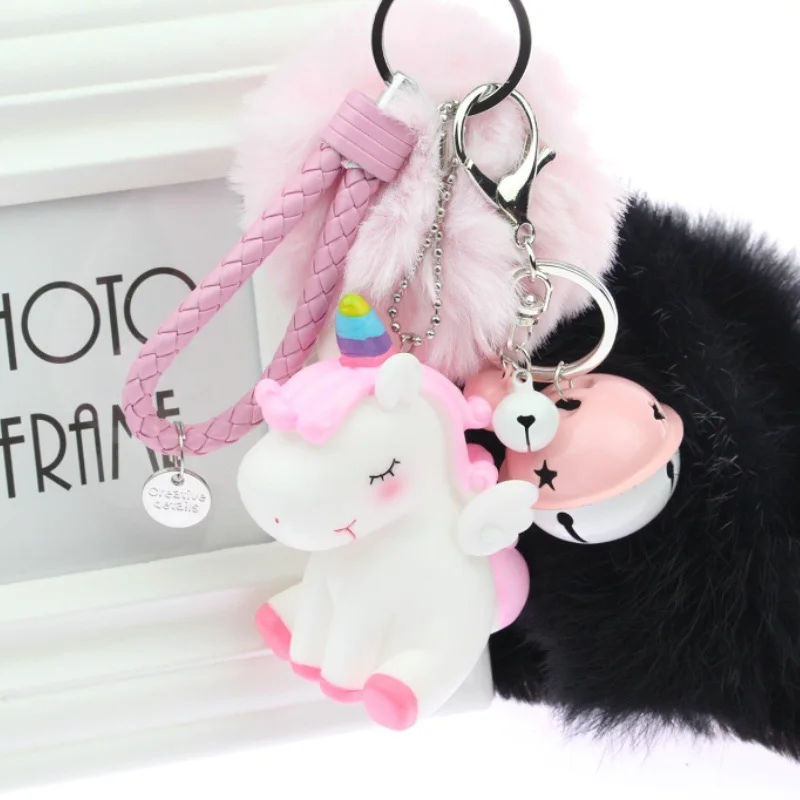 

2019 Rainbow PVC Animal Unicorn Fur Keychain for Men Women Bag Ornament Phone Key Chain Porte Clef keyring Bag Decoration