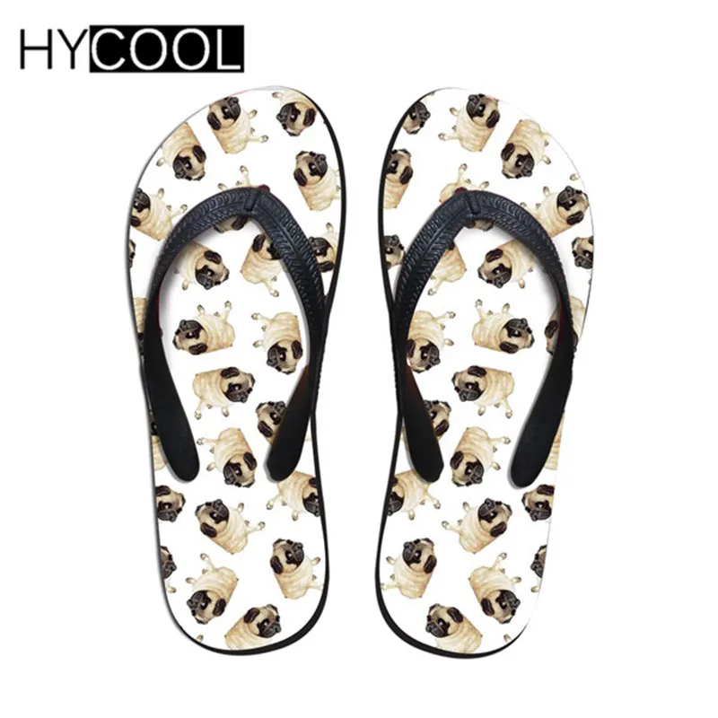 HYCOOL/Новинка; Модные женские Вьетнамки без шнуровки; милые летние женские шлепанцы с изображением мопса; женская пляжная обувь на плоской подошве с объемным рисунком Хаски; - Цвет: H4548AB