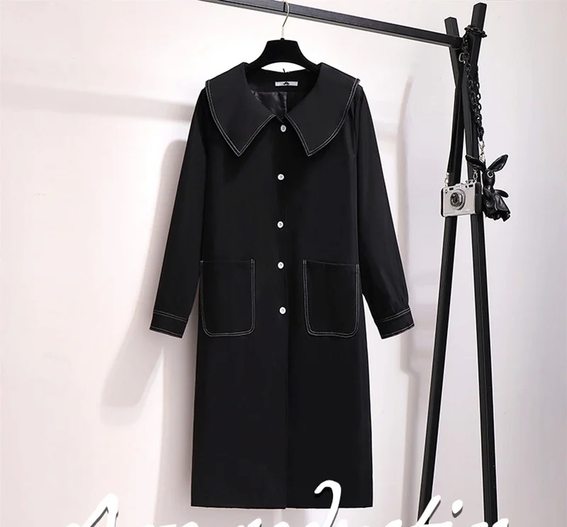 Черный Зимний женский плащ размера плюс 6XL 8XL 10XL, женская верхняя одежда с карманами, большие размеры, свободные джинсовые куртки, 100 кг, 130 кг, 110 кг - Цвет: Черный