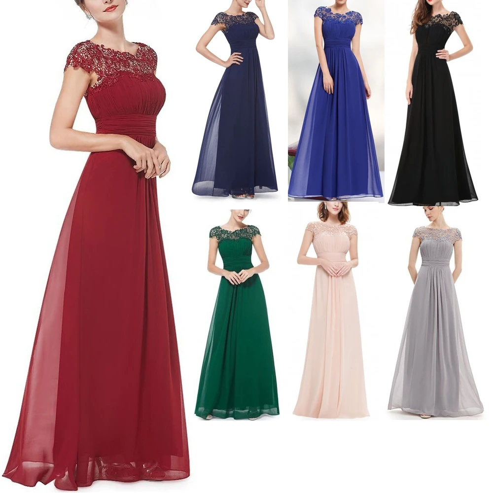 

Lortalen Women Summer Maxi Dress Solid Lace Chiffon A-Line Dress Round Collar High Waist Elegant Party Dress Vertidos 2019 New