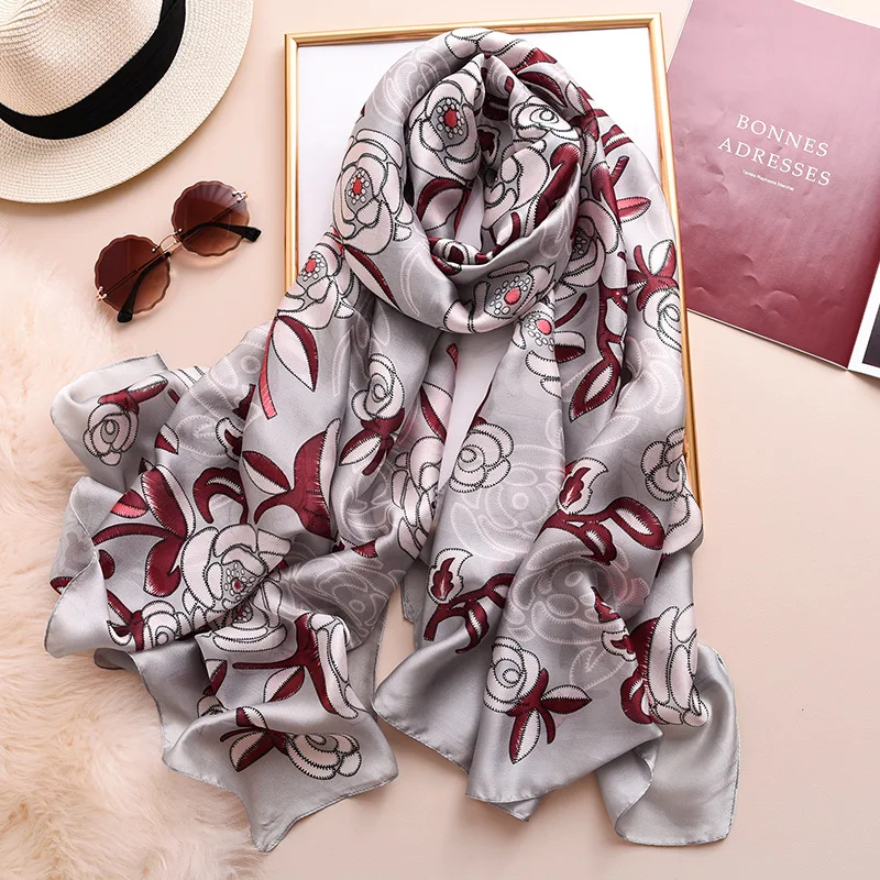 Натуральный шелковый шарф, женские роскошные пашмины шали и палантины, женский элегантный пляжный солнцезащитный палантин, дизайнерский Шелковый платок Echarpe - Цвет: F-312a4