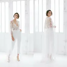 Белый Свадебный комбинезон, пляжные свадебные платья с накидкой, v-образный вырез, длина по щиколотку, богемные Свадебные платья на заказ, Robe De Soiree