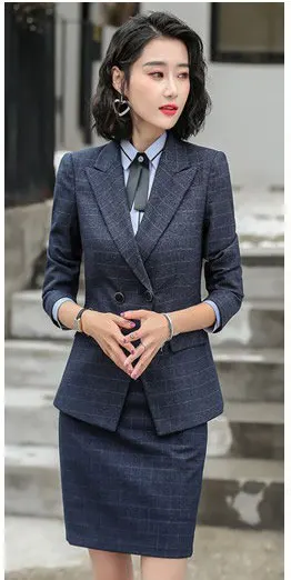 blue coat and skirt IZICFLY стиль весна осень красные брючные костюмы женские деловые костюмы формальные офисные костюмы элегантные рабочие брюки костюм большой размер - Цвет: blue coat and skirt
