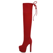 Размера плюс Ботфорты женские ботфорты до бедра из искусственной замши на платформе стрейчевая тонкая стильная женская обувь женские зимние ботинки