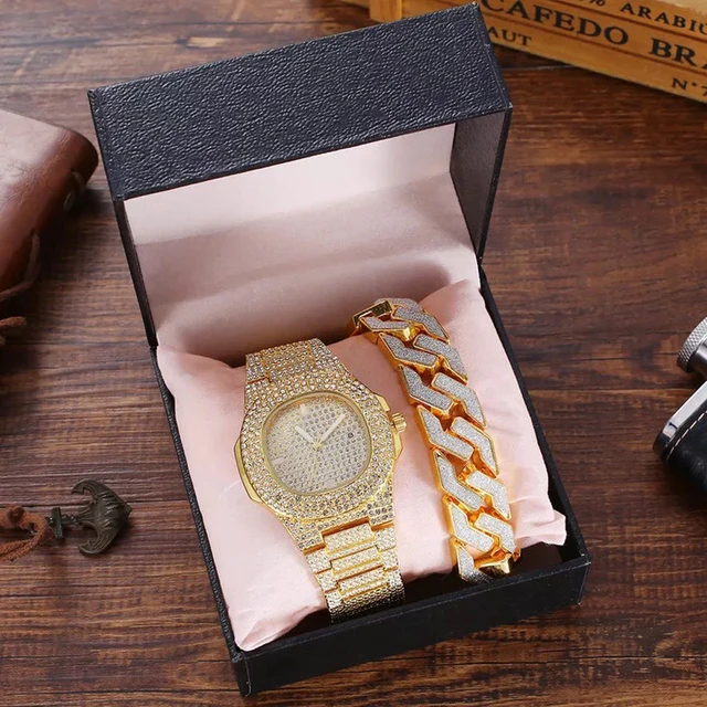 Orologio da uomo di lusso Color oro argento orologio da uomo Hip Hop orologio  e bracciale confezione regalo Set Ice Out orologio cubano Hip Hop per uomo  Boyfirend|Quartz Watches| - AliExpress