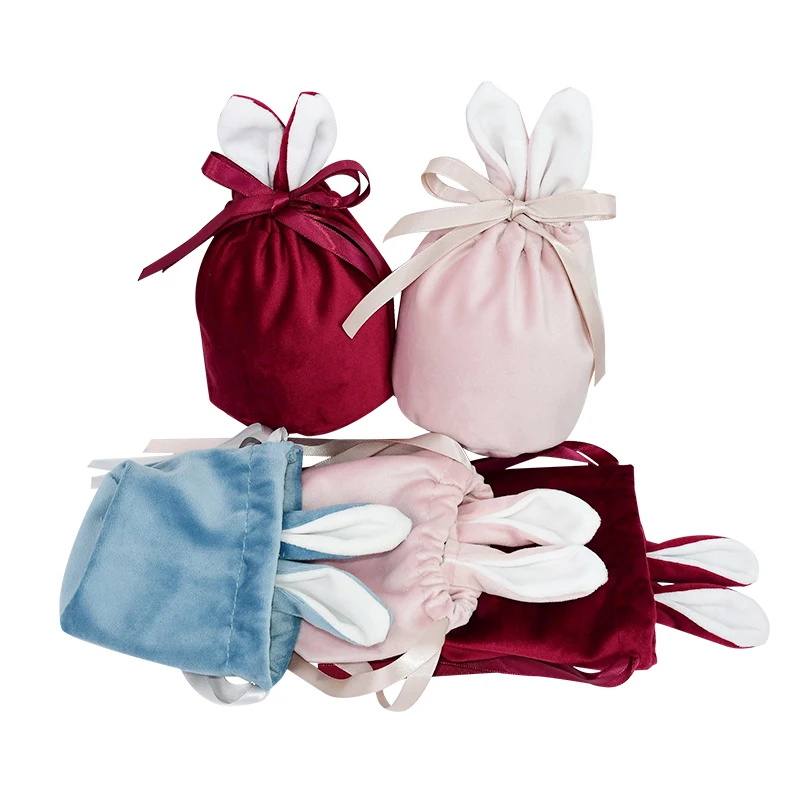 Bunny Rabbit Ears Gift Bags Cute Rabbit Ear Candy Bag Velvet Candy