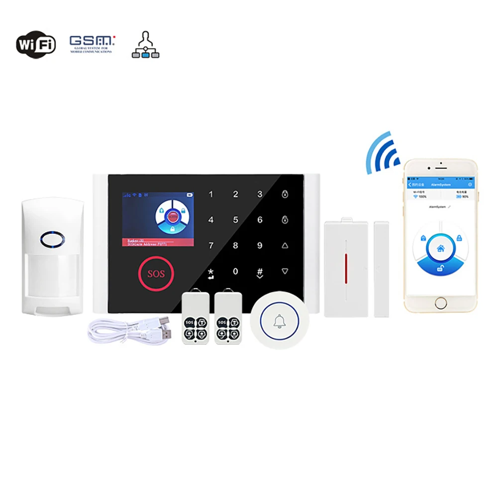 Беспроводной дом безопасности wifi GSM GPRS Сигнализация комплект приложение дистанционное управление с автоматическим циферблатом детектор движения сенсор охранная сигнализация