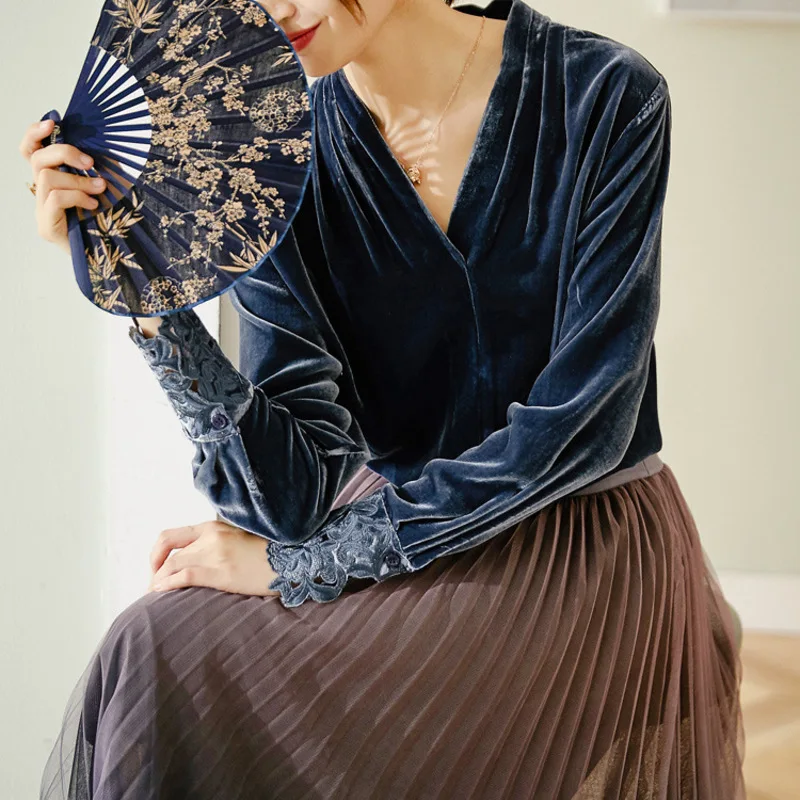 Blouse en velours femme Clearance