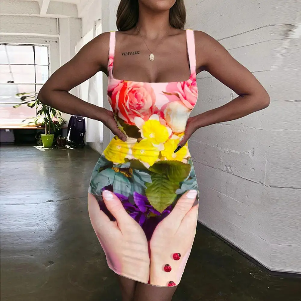 

KYKU Brand Love Dresses Women Flowers Vestido Sexy Romantic Ladies Dresses Couples 3d Print Womens Clothing Summer New