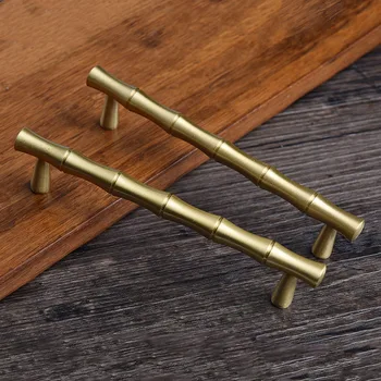 

Gold Brass Kitchen Cabinet Handles Bamboo Wardrobe Knobs Cupboard Handle Drawer Pull Knob Closet Dresser Furniture Accessory