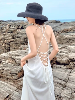 

Sexy Backless Holiday Beach Dress Woman Bohemian Camiso Dress Maxi Long Seaside Beach Dresses Vestidos De Verano