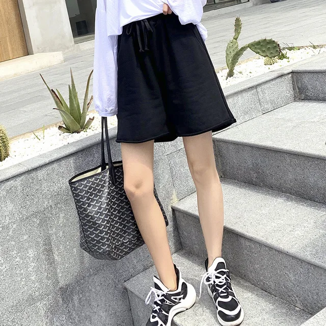 Gray Sweatshorts Women High Waist Wide 