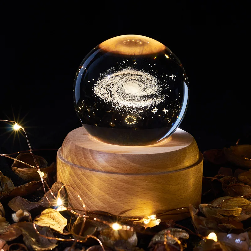

Music Box Crystal Ball Snow Globe Glass Lights Universe Moon Galaxy Earth Globe Crafts Home Desktop Decor Girlfriend'S Gifts