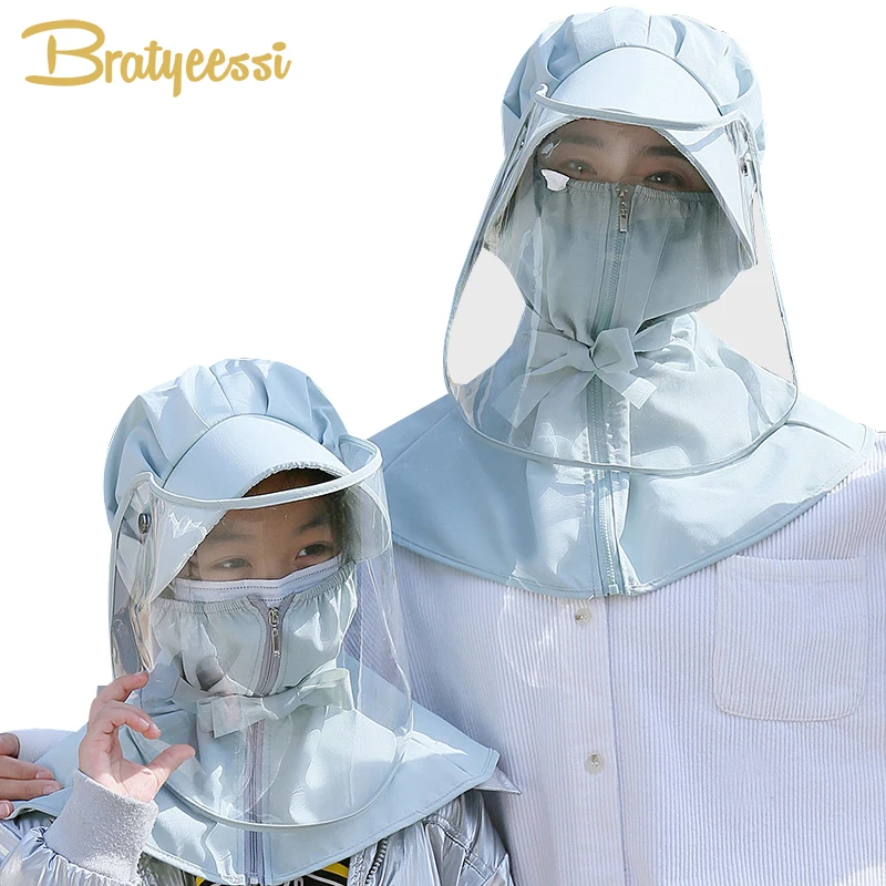 

Summer Adult Kids Hat with Removable Face Shield Mask Child Cap for Girls Boys Sun Protective Hats Prevent Wind Dust Apatter