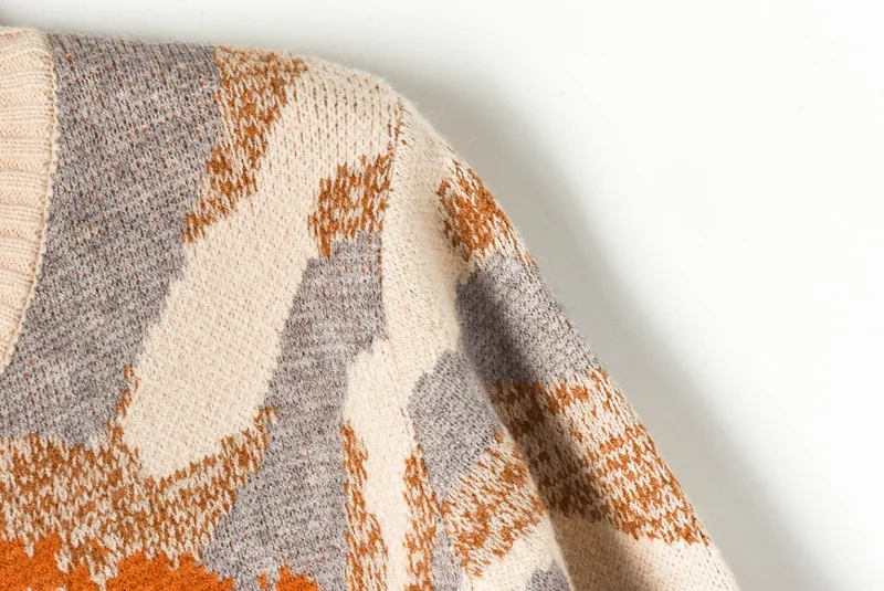Роскошный дизайнерский бренд трикотажные пуловеры для женщин Винтаж О-образным вырезом Камуфляж калейдоскоп вышивка свободный вязаный свитер