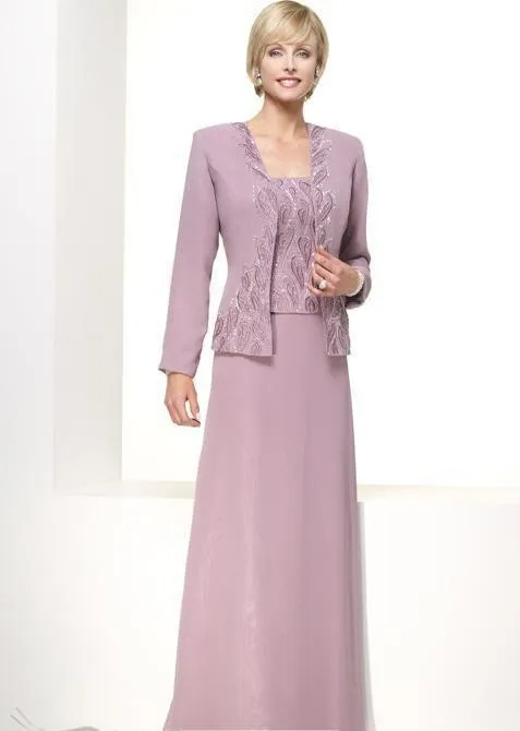 

2015 Elegant Square Neckline Beaded Sheath Long Maxi Mother Dresses with Long Sleeve Jacket