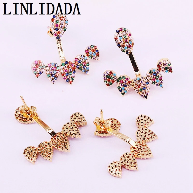 5 пар Новые позолоченные красочные мульти Cz серьги форма капли Радуга циркония серьги с мелкими стразами для женщин леди