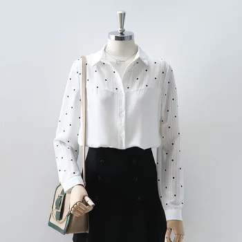 

2020 New Spring Autumn Vintage Polka Dot Print Design High Quality Long Sleeve Womens Top Blouses Casual Ladies Shirts Female